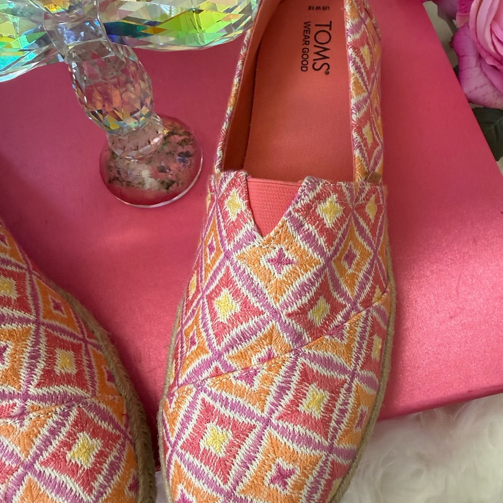 TOMS Unisex Alpargata Rope 2.O Geometric Espadrille Woven Textile Pink & Yellow - Picture 14 of 17